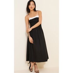 MOON RIVER | Anthropologie Spaghetti Strap Smocked Midi Dress in Black/White, M